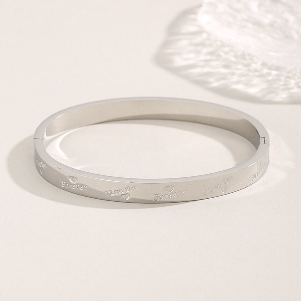 Engraved I Love You Bracelet Bangle - Silver